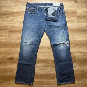 Diesel Zatiny Jeans Men 34x29 Blue Bootcut Stretch Destroyed 084NR (Hemmed)